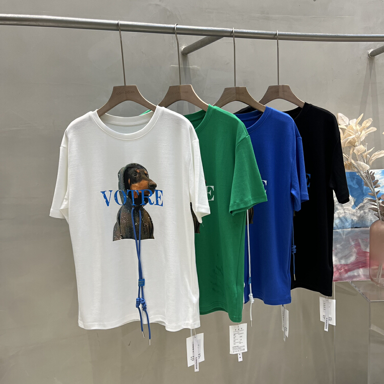 New year in early spring! [o.shazidian] Korean alphabet Dog Print short sleeve T-shirt 88016# CSX