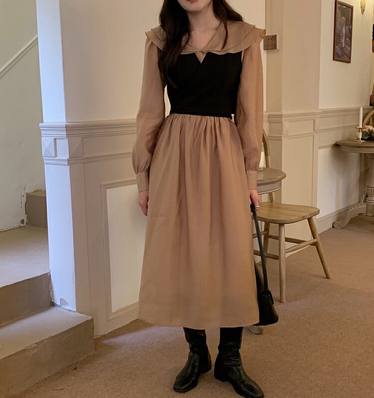 New year in early spring! [timely rain] Han Feng ins sweet and playful doll large lapel loose and thin solid color dress (only dresses) 02179# jhy