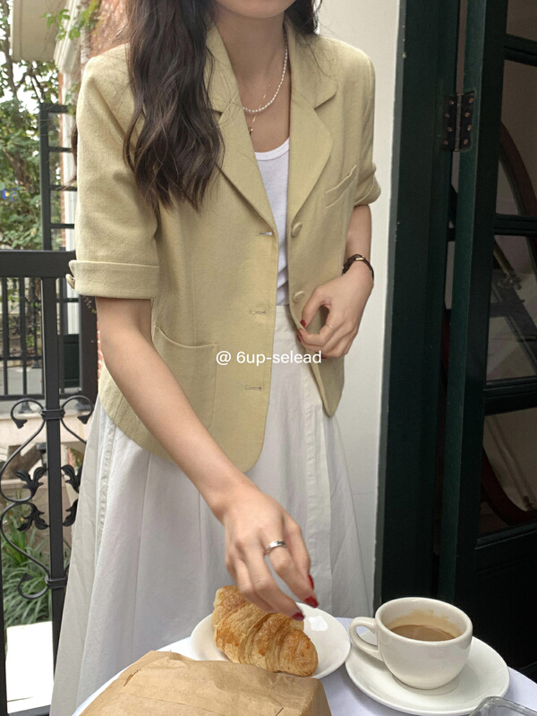 [6-up] Korean textured short suit 68010# XJ