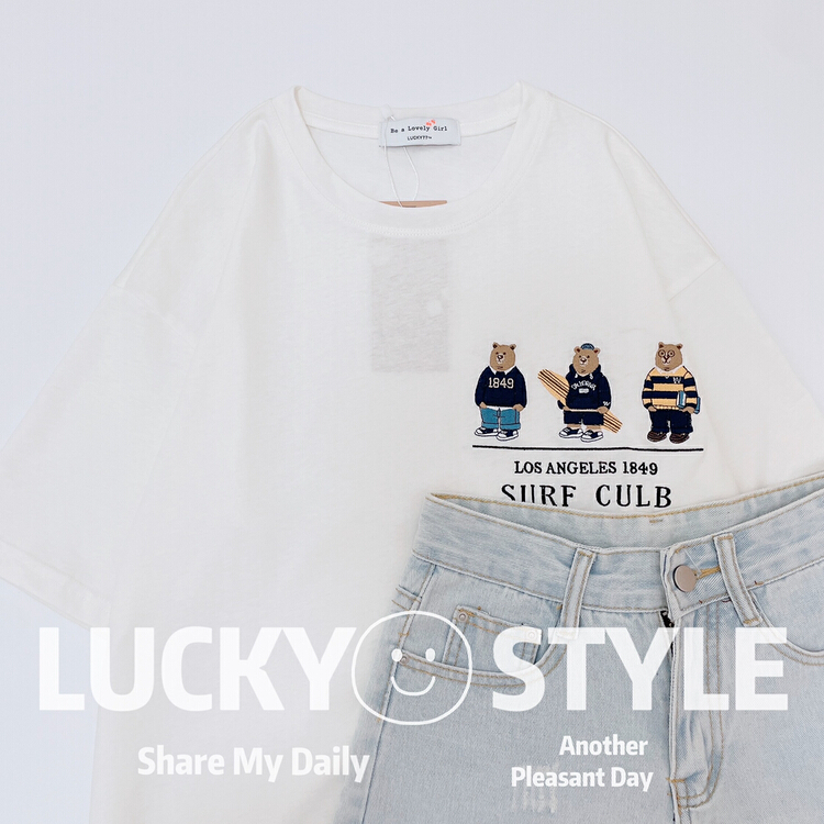 New in early summer! [lucky] sports leisure embroidered bear short sleeve T-shirt (T-shirt only) 8722# HBx