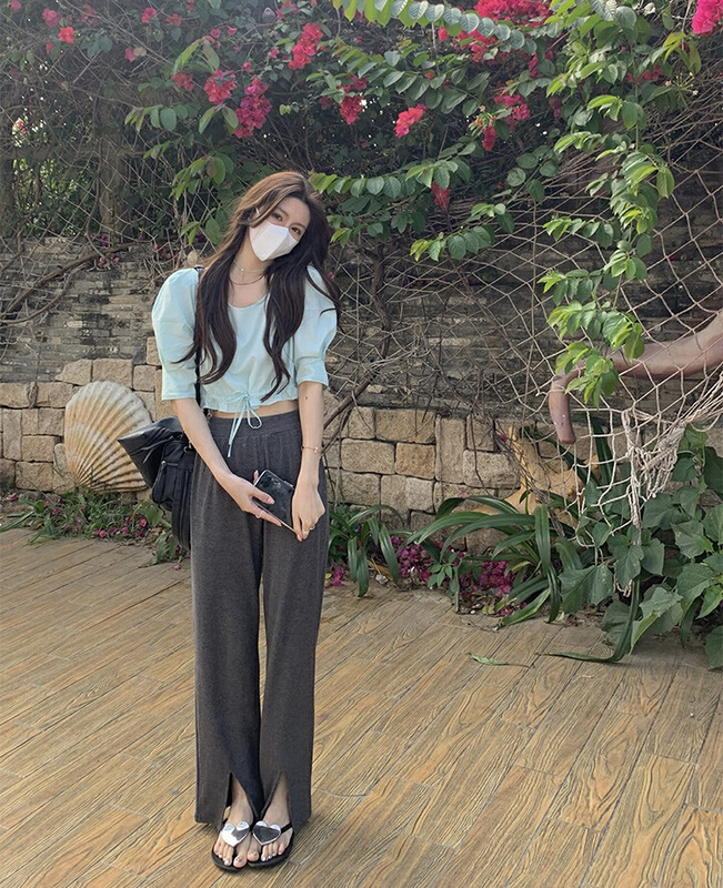 [smile baby] Korean version gentle wind lace up drawstring short blouse b2655# WPL