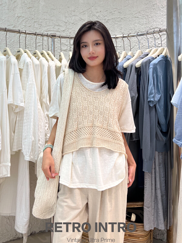 New in early summer! [Rin] Vintage jacquard knitted vest / sling r2208# cqw