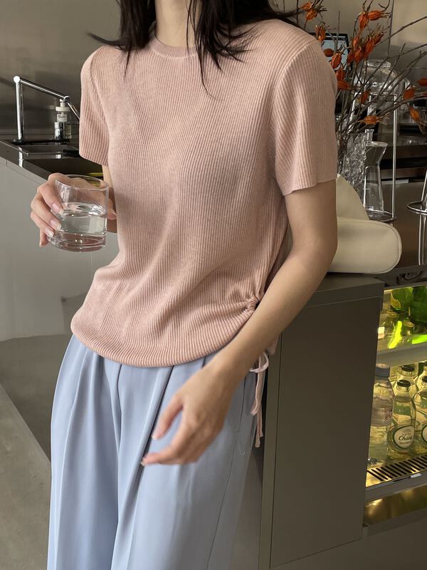Original price 66.55! New year in early spring! [clean space] basic versatile fashion design pleated short sleeve T-shirt (including 6% wool) 31155# CLS