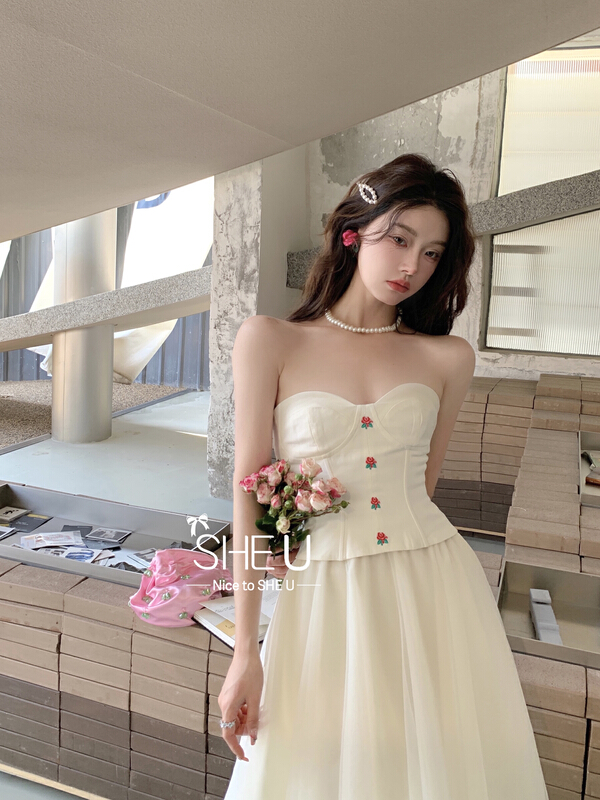 [she u] French minority embroidered vest / sling c50195# cqw