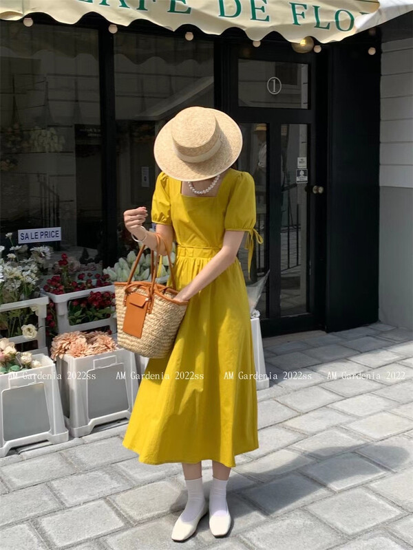 [neeko] Korean style square neck personalized slim dress 3585# JJ