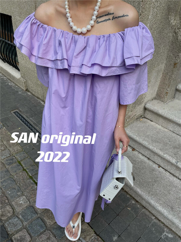 [San original] round neck Ruffle temperament long dress (with belt) 358# ozq