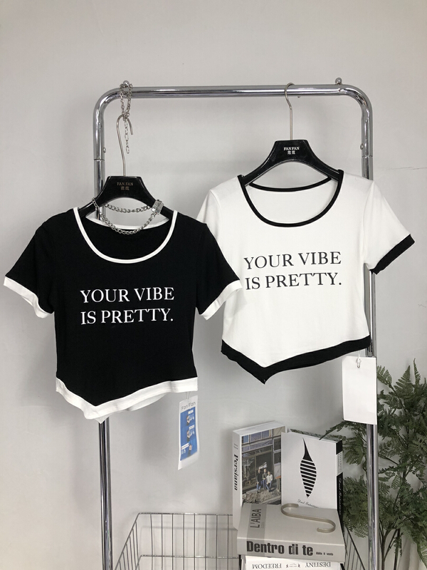 [Fanfan] fashion letter Korean version slim fitting round neck short sleeve T-shirt 5820\jj