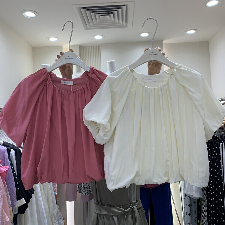 [misszhao] solid color versatile pleated shirt 6013# HBx