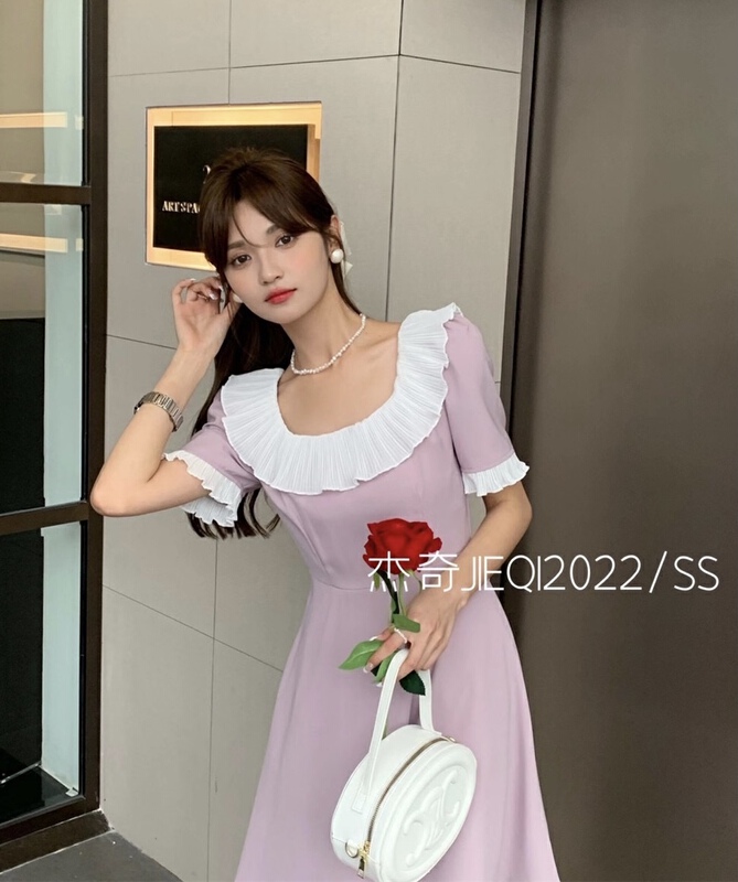 [Jieqi] French Ruffle contrast dress (detachable with chain) 88573# zxx