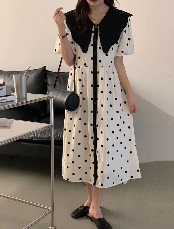 【 bobi 】 lady button polka dot dress 8881# hjy