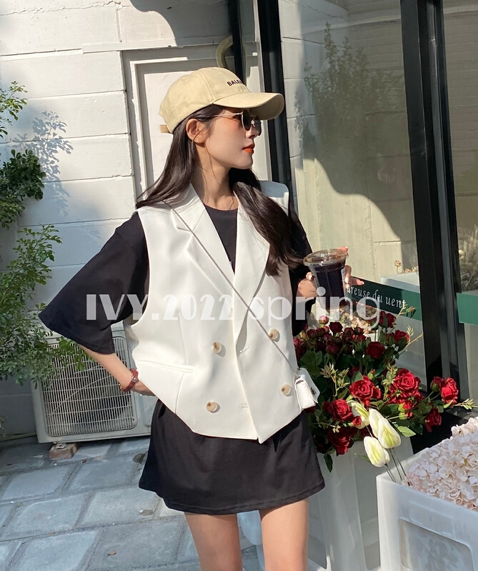 Original price 168.99! New year in early spring! [Ivy] Korean style simple and versatile Vest + round neck letter printed short sleeve t suit (with bag) 88015# XJ