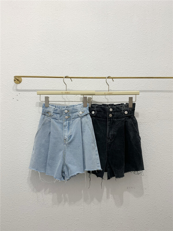 [u.she] Korean high waist loose casual denim shorts 6766# cqw