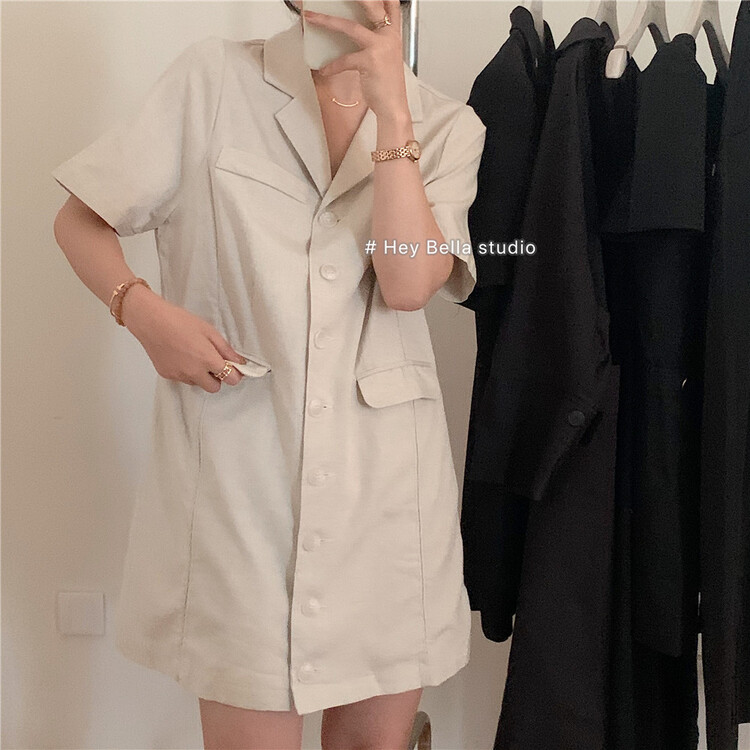 Original price 69.00! [hey Bella] single breasted loose fitting comfortable dress f322# ll
