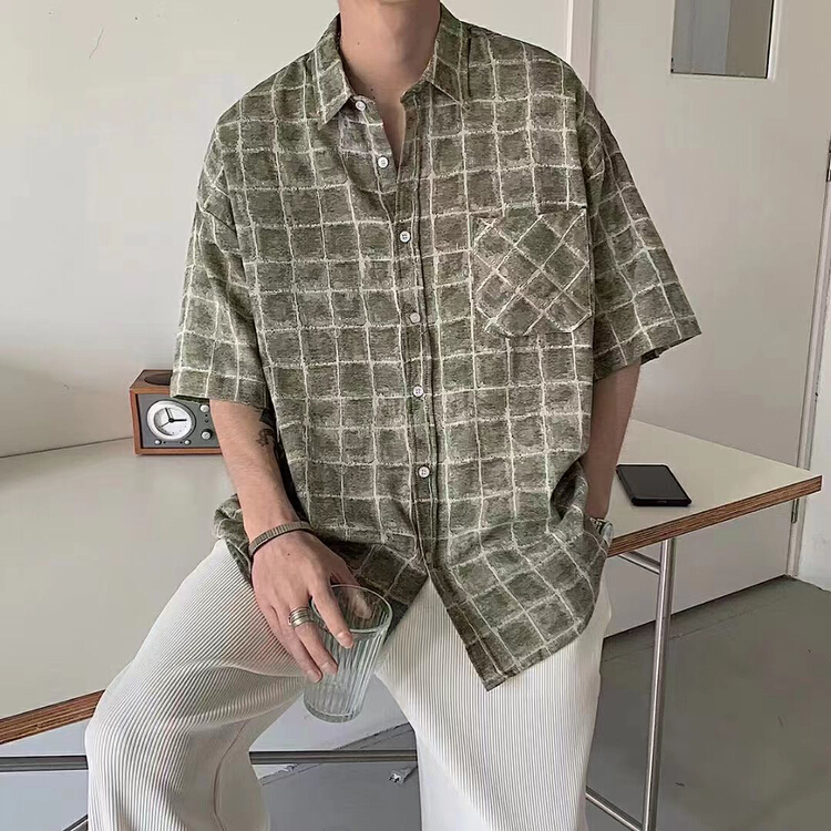 [oct.secisland] Korean loose rendering light plaid shirt 531# PxQ