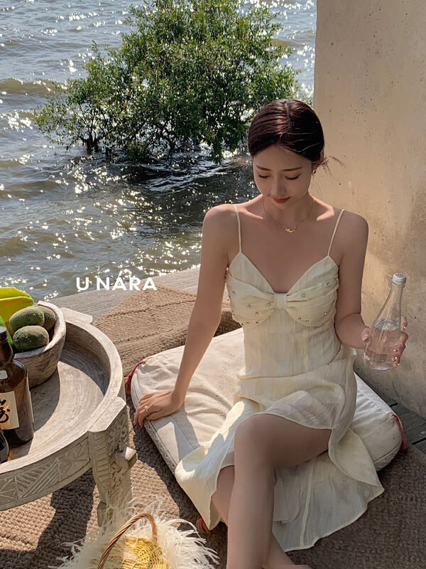 [u Nara] irregular design diamond studded BOW STRAP DRESS 81136# WPL