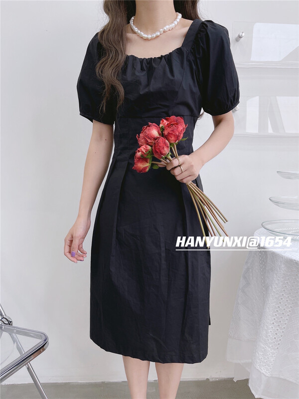 New in early summer! [Han Yunxi] Korean casual and versatile square neck waist dress 1654# CLS