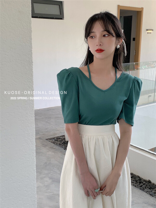 New in early summer! [koose koser] sweet aging bubble sleeve hollowed out design blouse 89589# WPL