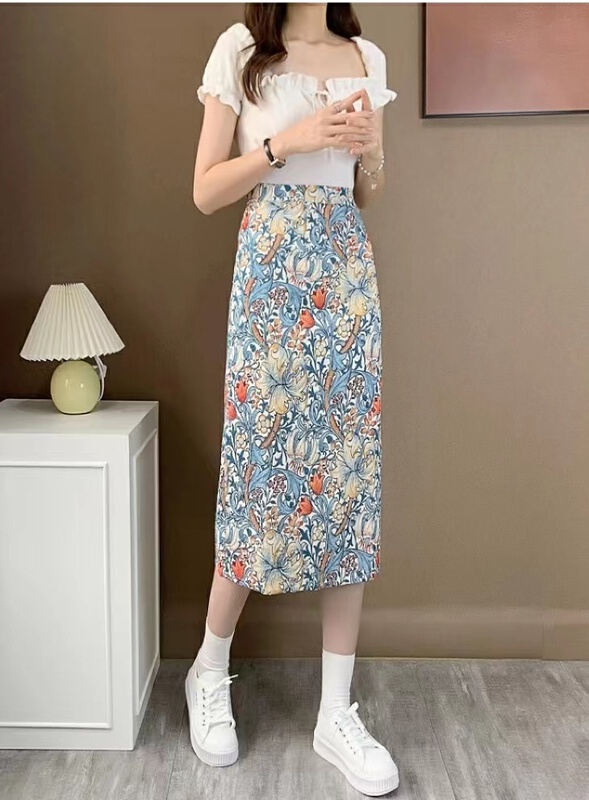 [twins] vintage print pattern versatile sweet cool slim skirt 8836# hjy