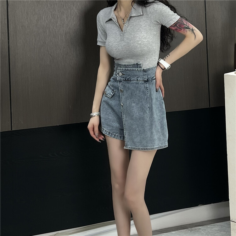 [QQ shop] polo collar short style versatile short sleeve T-shirt (T-shirt only) 86023# ozq
