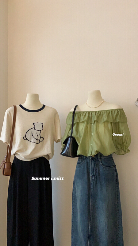 [Imiss] Korean style ruffled one line neck Tencel blouse cx3333# LSW