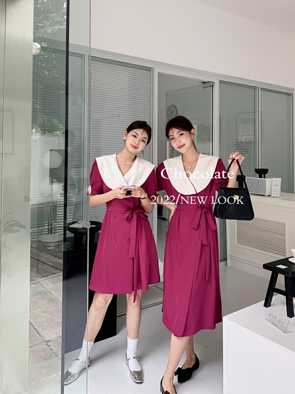 [chocolate] Korean double breasted loose dress (with belt) 20038# ll