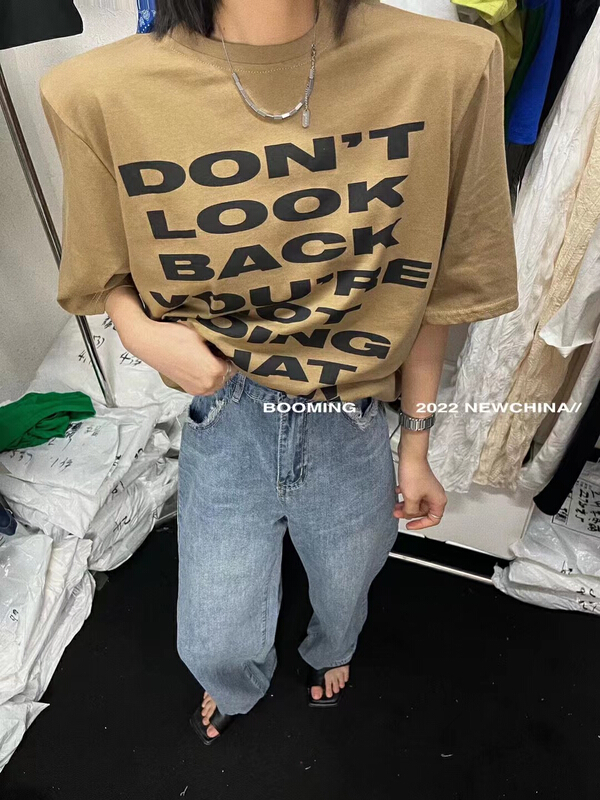 [booming] casual shoulder pad letter short sleeve T-shirt 2361# zxl