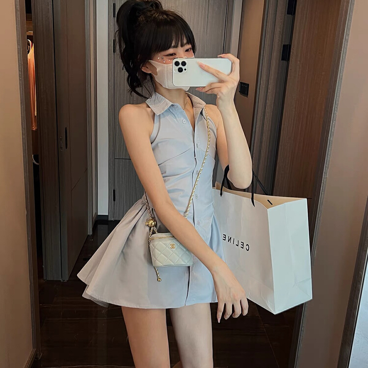 [M.H] Korean slim fitting shirt sleeveless dress 8274# PCZ