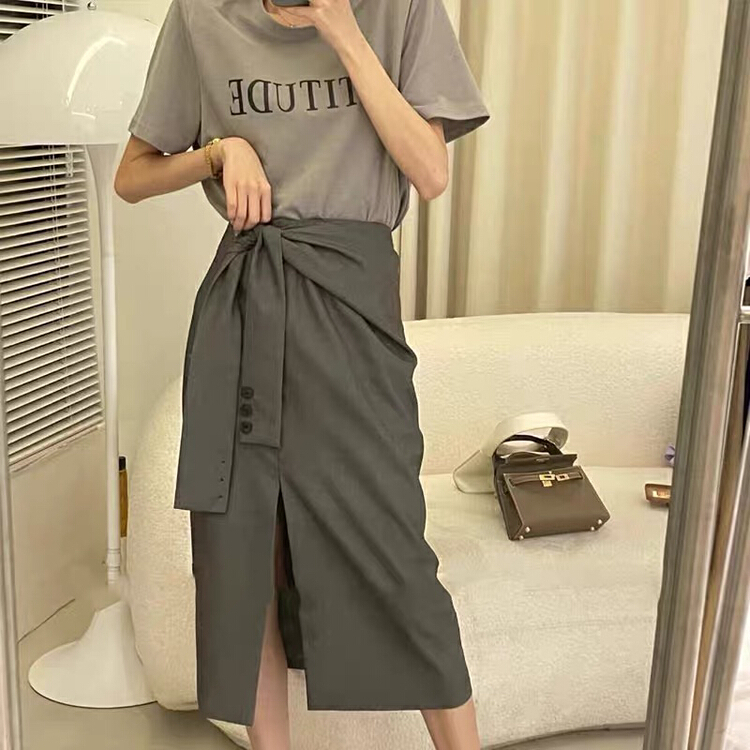 [Yingying new clothes] slim, foreign and light mature letter short sleeved T-shirt + Split skirt set 7537# Cl