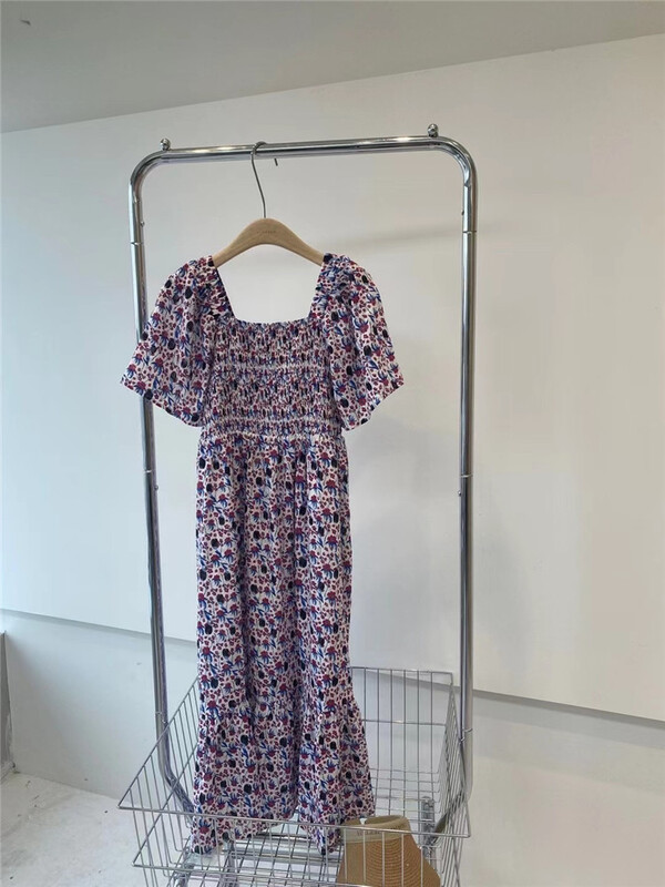 [blossom] elegant floral square neck slim dress 2990# WPL