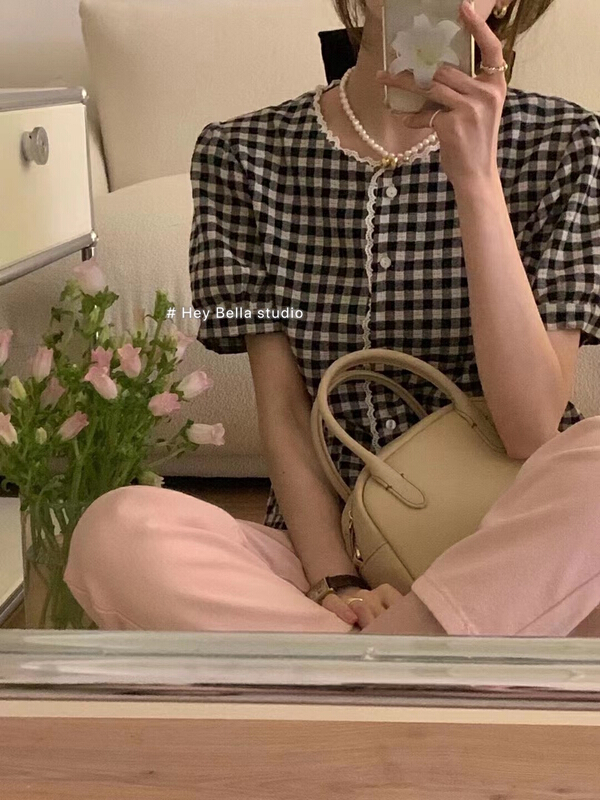 [hey Bella] single breasted Plaid fashion shirt ys1-1303# ll