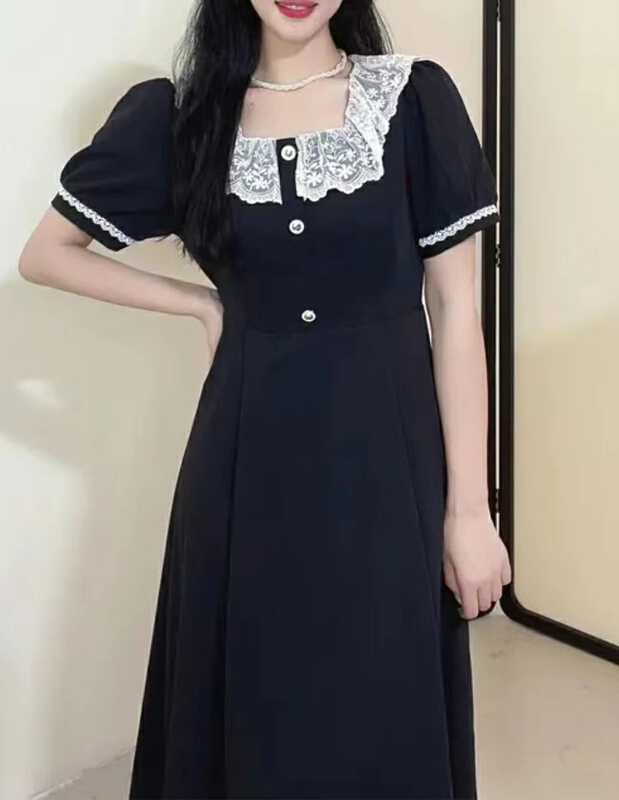 【MIMOSA】優雅復古蕾絲邊連衣裙  1285#  HJY