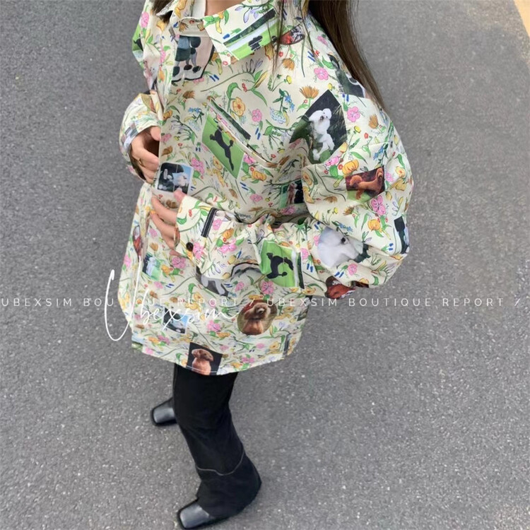 New in early summer! [Tan] fashionable dog floral print ins shirt s24000# zxx