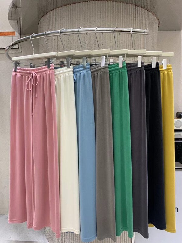 [win more] solid color elastic waist lace up casual pants 22008# cqw