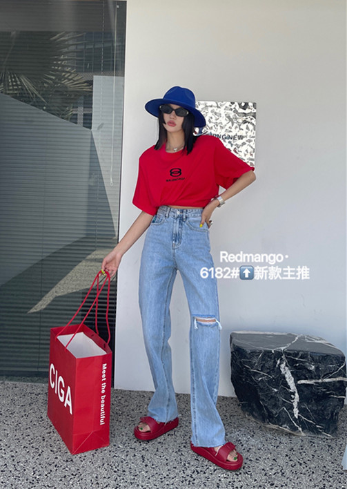 New in early summer! [iris iriisy] ripped loose casual jeans 6182# LSL