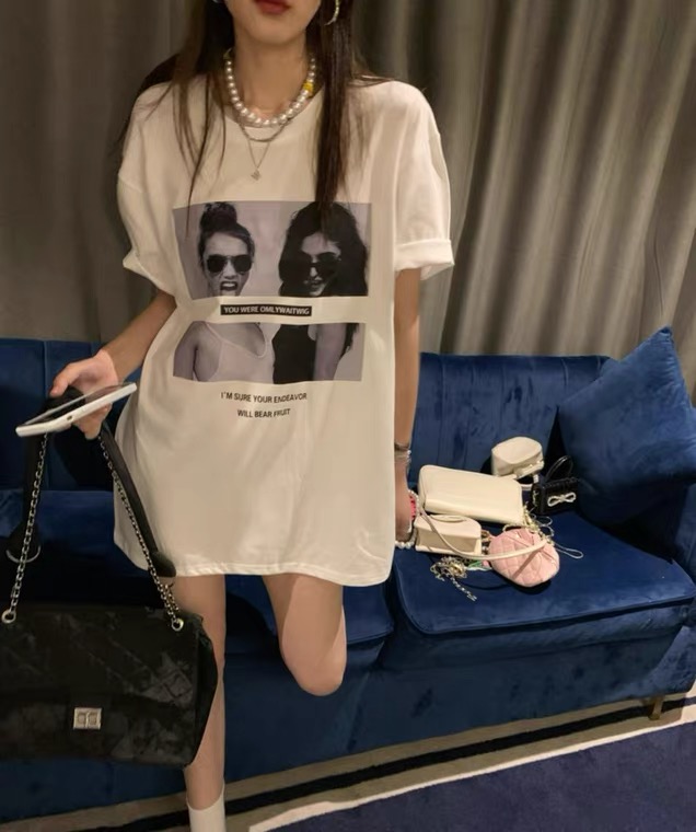 [DL] Korean shoulder pad round neck loose short sleeve T-shirt 8602# WTT