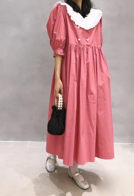 [Mimosa] Korean lady doll neck high waist dress 1268# hjy