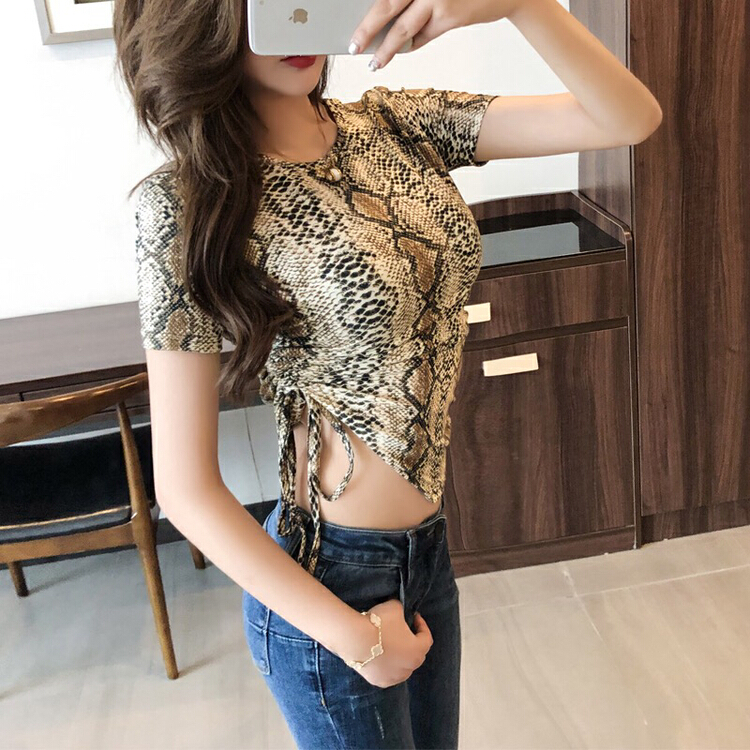 [xinyuanjieyi Xinyuan garment] European and American fashion snake drawcord slim fitting short sleeved T-shirt a719# Cl