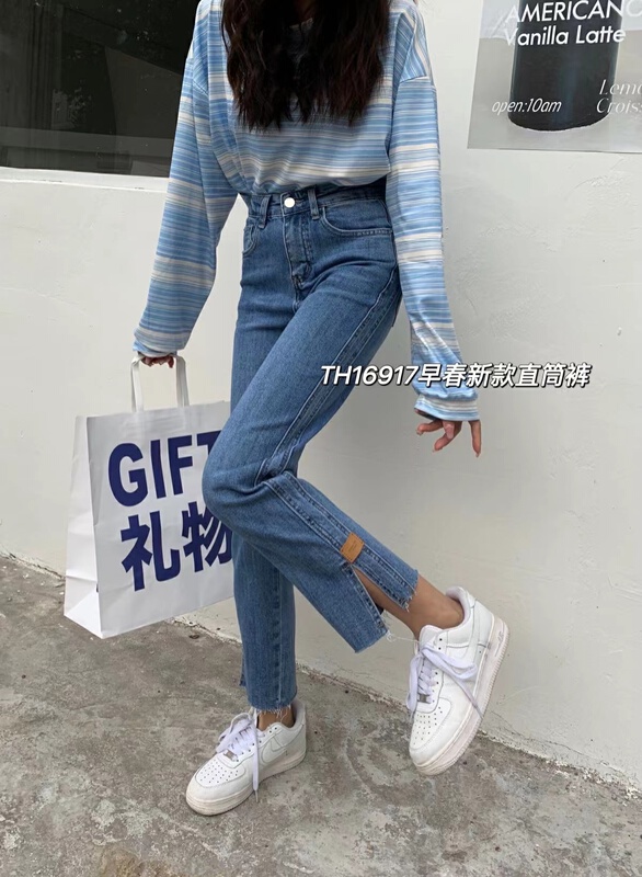 [T.H] Korean version of foreign style characteristic split straight jeans 16917# LSW