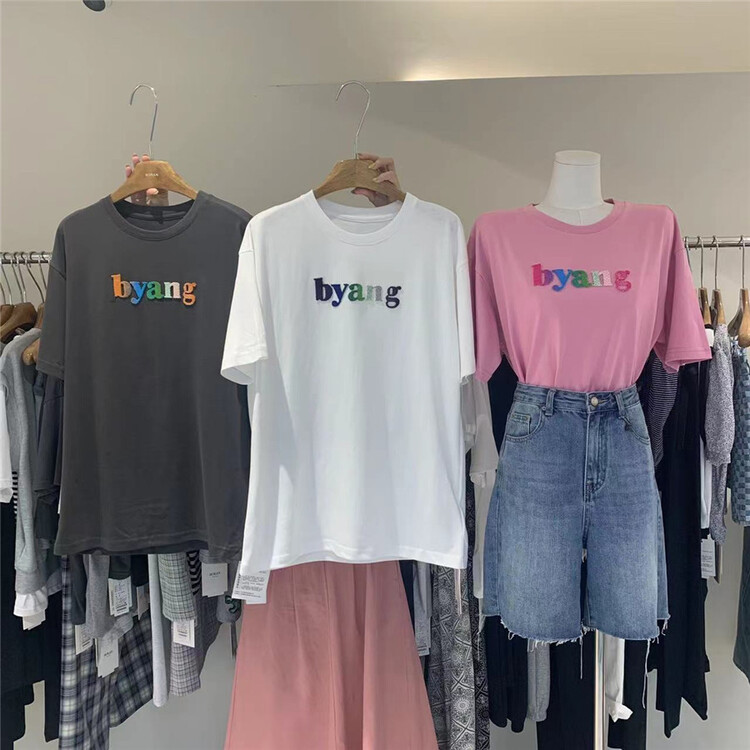[Boran · Boran] color letters loose short sleeve T-shirt 22b7287# LSW
