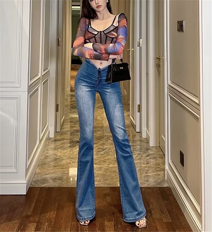 [Xiaoyan family] high waist micro horn slim jeans 9156# XYJ