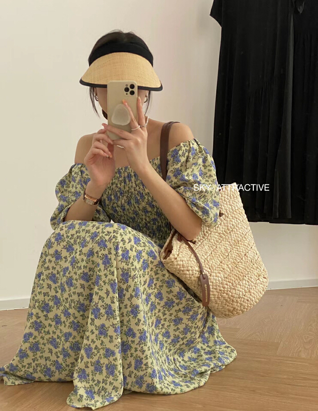 [sky] French bubble sleeve floral dress 19286# HBx