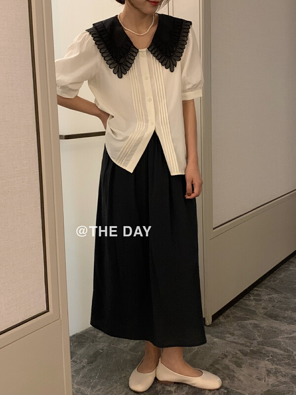 New year in early spring! [the day] Korean contrast Lapel shirt 8735# ll