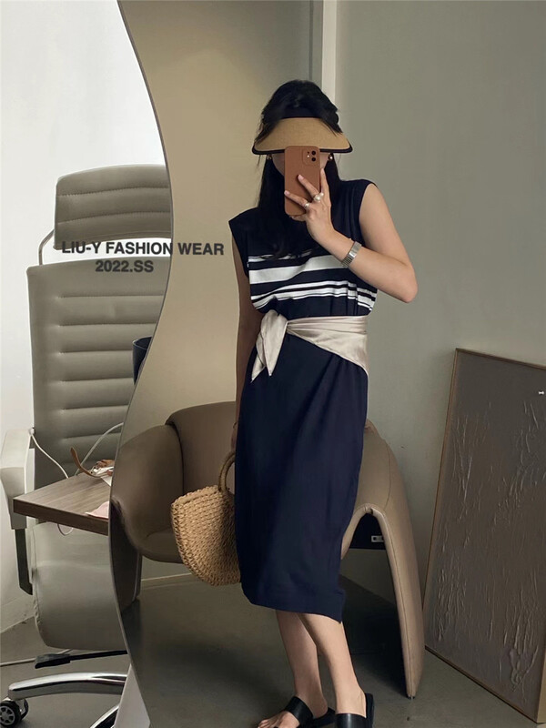 [Liu. Y] round neck color matching lady dress (skirt only) 3512# L