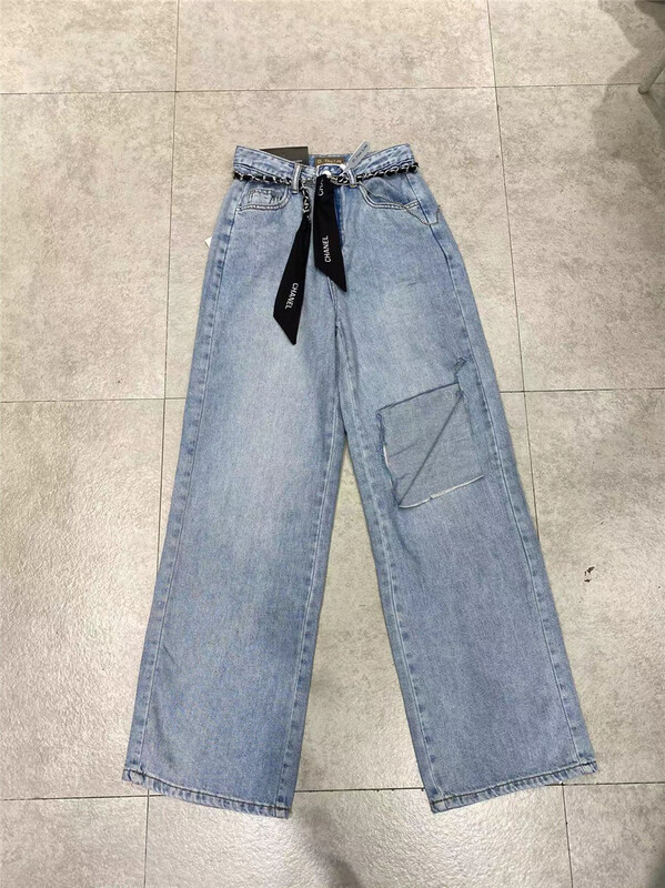 [dtoo. Lin] personalized pierced straight jeans (with chain belt) n2363# ozq