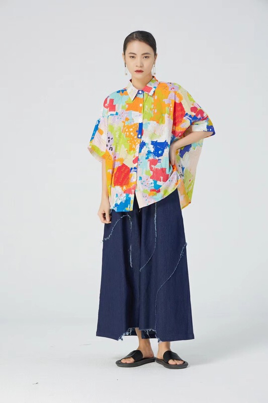 New in early summer! [size] Korean art pattern foreign style shirt 3921-13# LSW