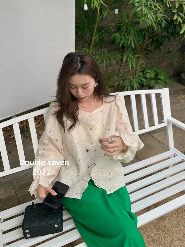 New in early summer! [double seven] square neck versatile lace blouse 28265# zxx