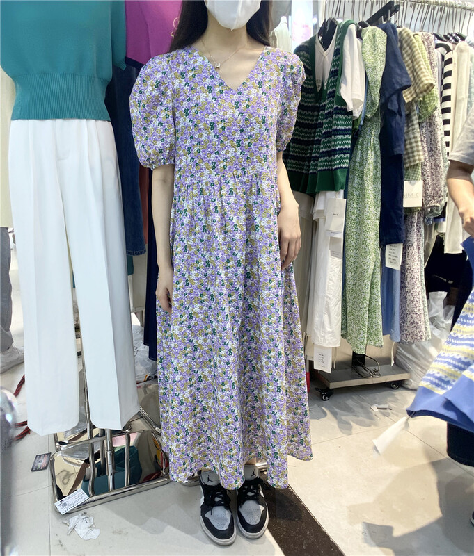 [mm. C] temperament lady floral bubble sleeve long dress 25923# lwy