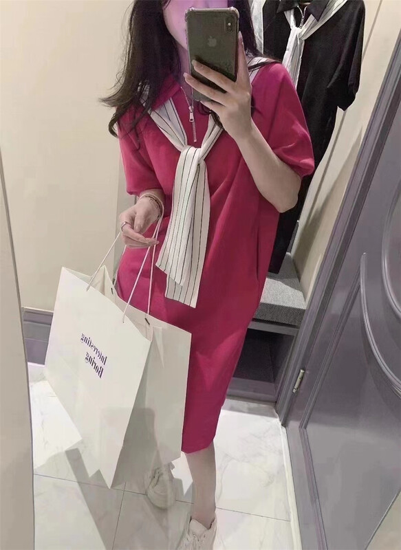 [h · l] Korean casual loose short sleeved dress + striped shawl two piece suit 8821# PCZ