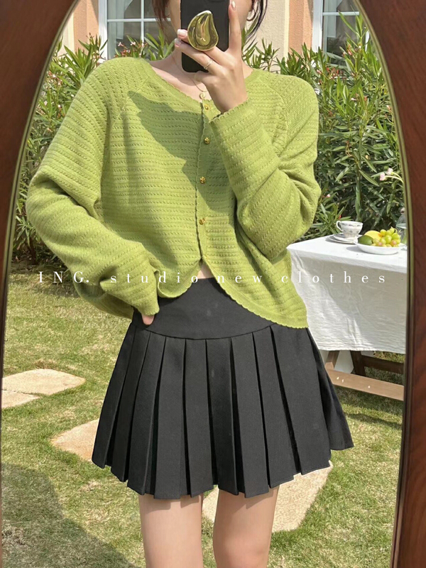 Original price 62.04! New year in early spring! [ing] comfortable soft waxy single breasted irregular hollow out knitted cardigan ing-w3463# ZSY