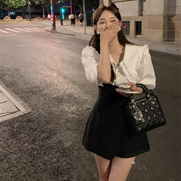 [jun.t] fashion temperament baby collar shirt + high waist irregular skirt suit 5791# PCZ